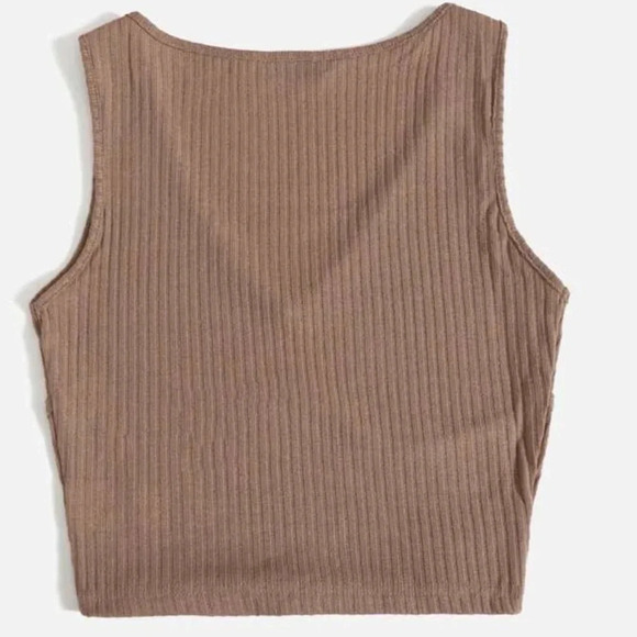New!! Women’s v-neck sleeveless light brown crop top Medium - Picture 2 of 2